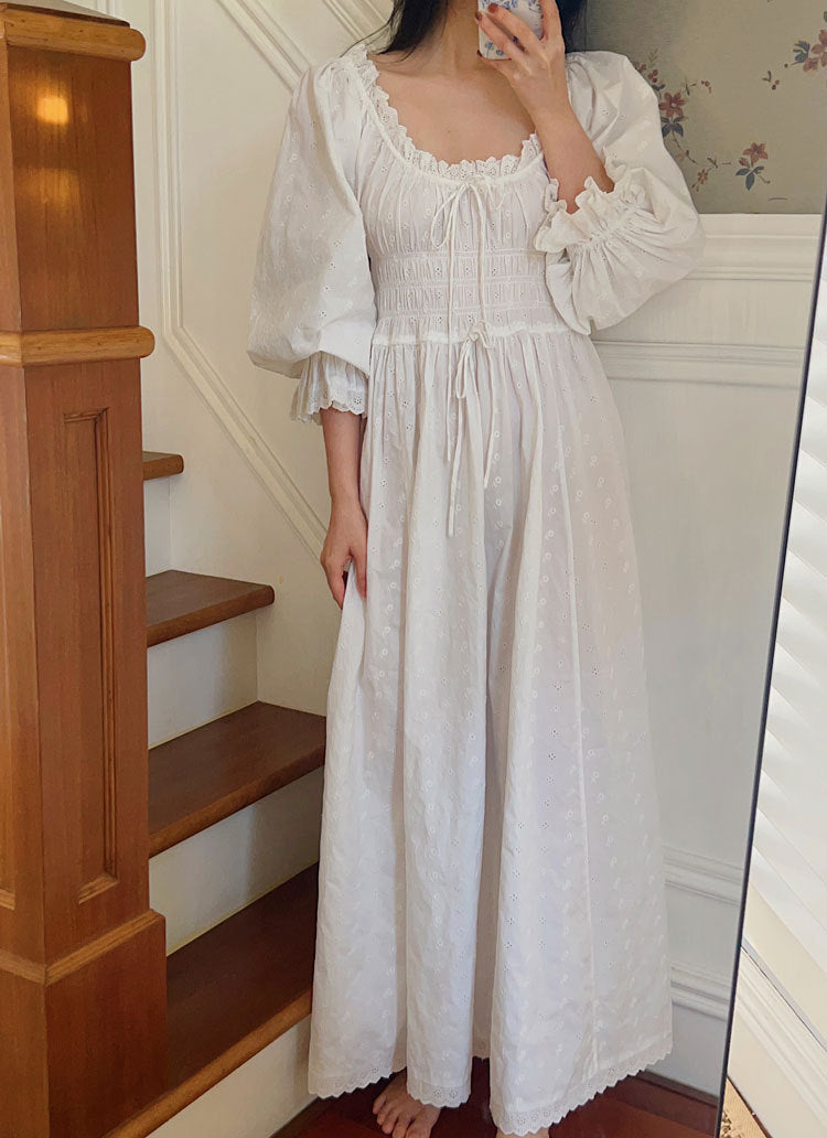Vintage Puff Sleeves Cotton Night Gown Dress L I Retro Fairy Vintage Puff Sleeves Cotton Night Gown Dress L I Retro Fairy