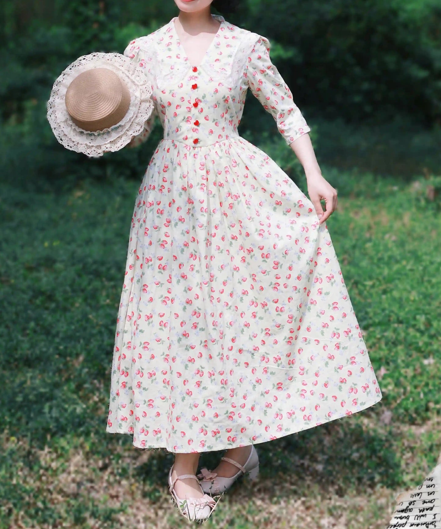 cheap cottagecore dresses Vintage Pastel Cottagecore Floral Cotton Dress S / Without Apron I Retro Fairy