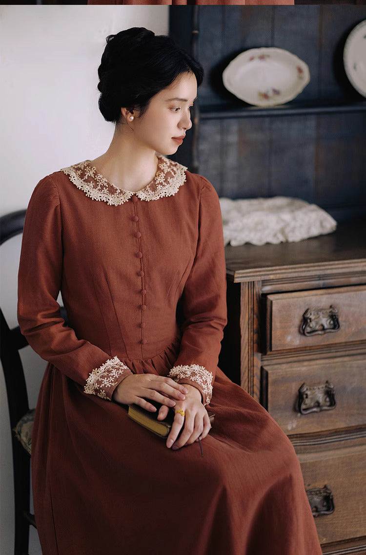Period Drama Inspired Lace Collar Vintage Dress