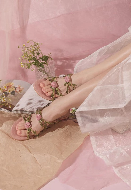Fairycore Floral Vine Open-Toe Stiletto Heeled Sandals