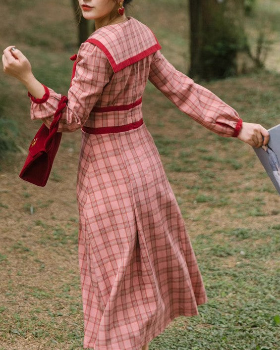 Retro 40S Academia Plaid Dress