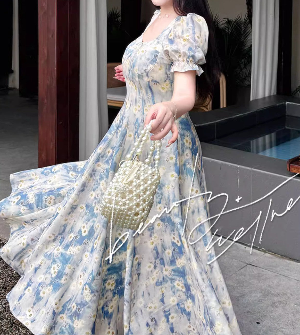 Retro Floral Puff Sleeves Dress [Extended Sizes]