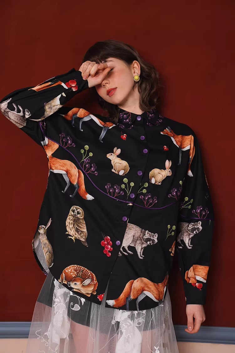 Retro Animal Print Oversize Shirt