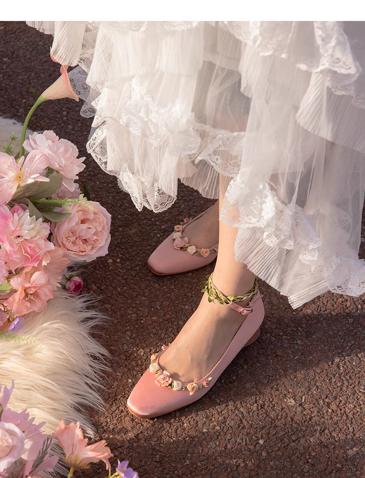 Retro Rose Embellished Vine Low-Heel Slip-Ons