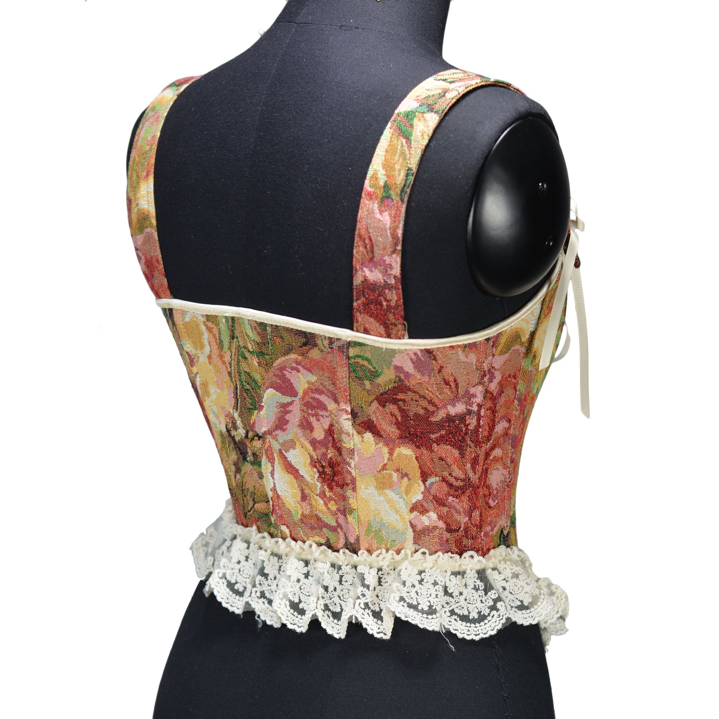 Vintage Jacquad Floral Lace up Corset