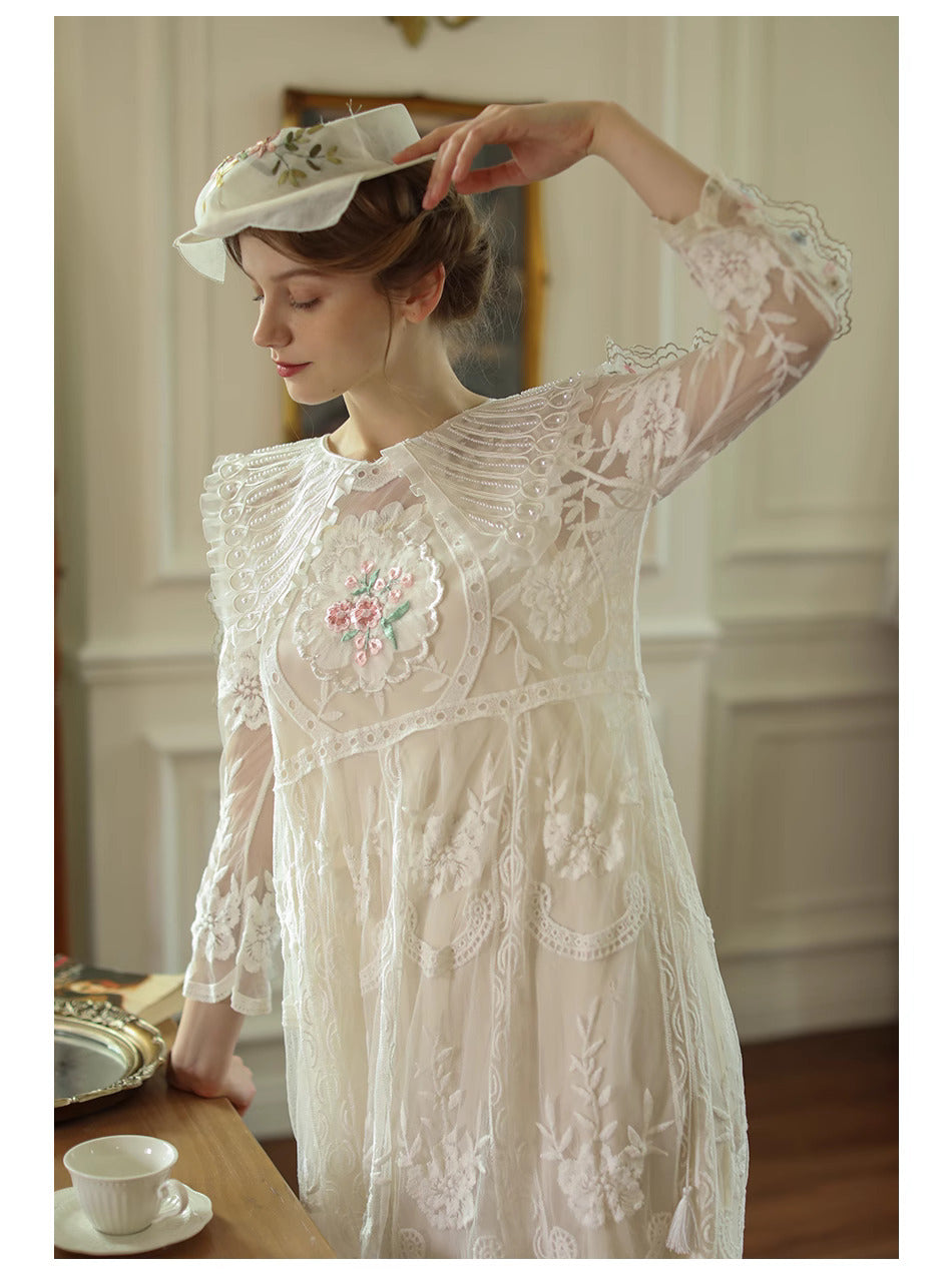 Vintage 30s Embroidery Lace Dress