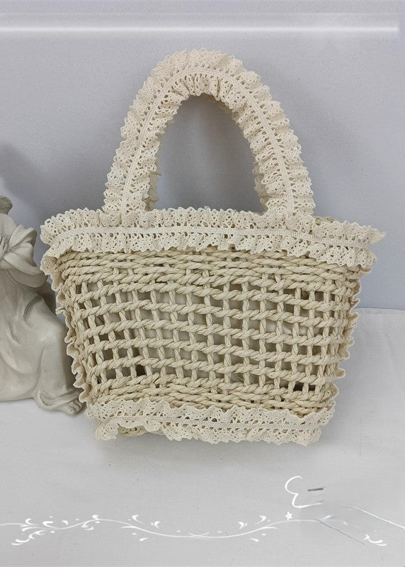 Retro Cottagecore Flower Embellished Straw Bag