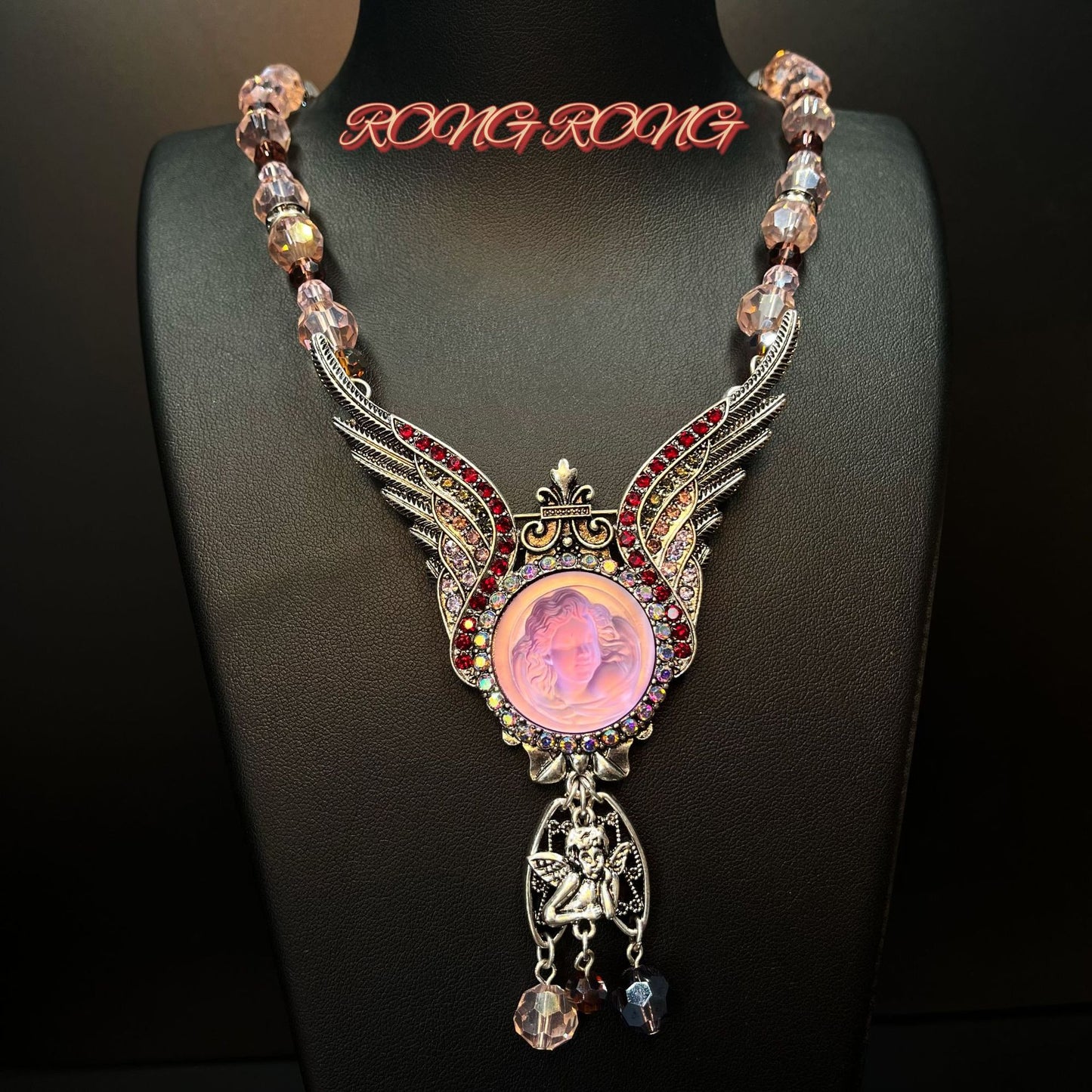 Retro Angel embossed brooch necklace Earrings & Necklace