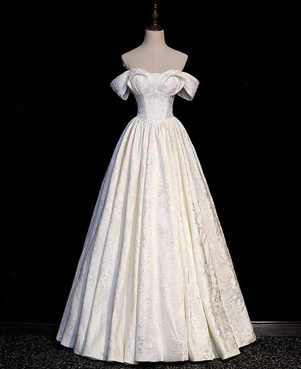 Retro Off Shoulder A-line Satin Bridal Gown Wedding Dress