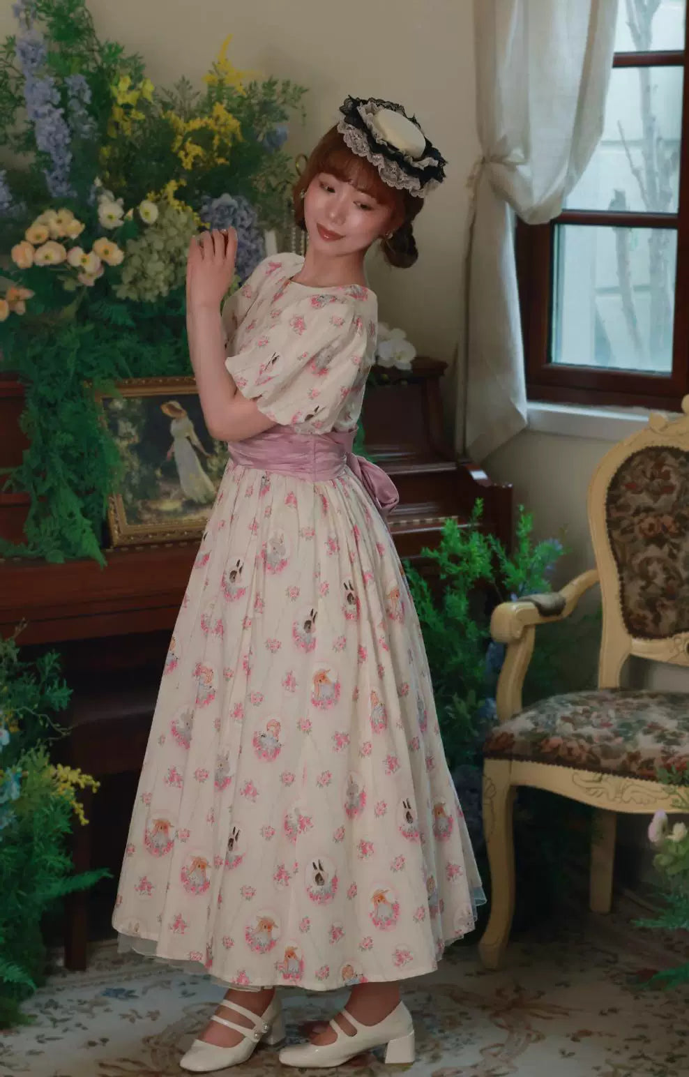 Vintage 1950s Rabbit Print Tea Dress