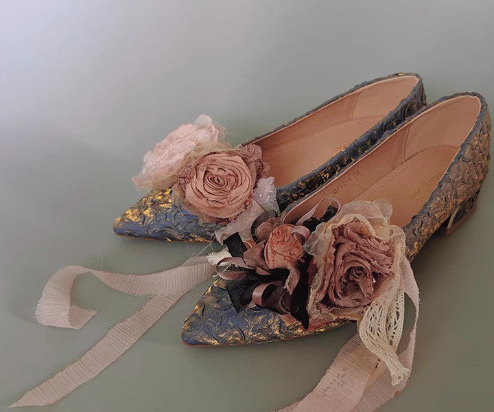 Vintage Fairycore Rose Embellished Shoe