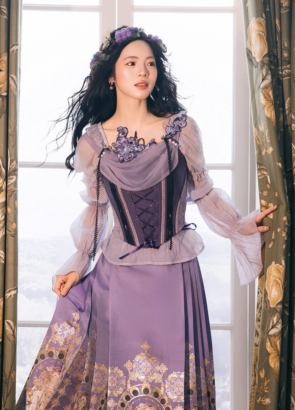 Fairycore Embroidery Purple Corset & Blouse