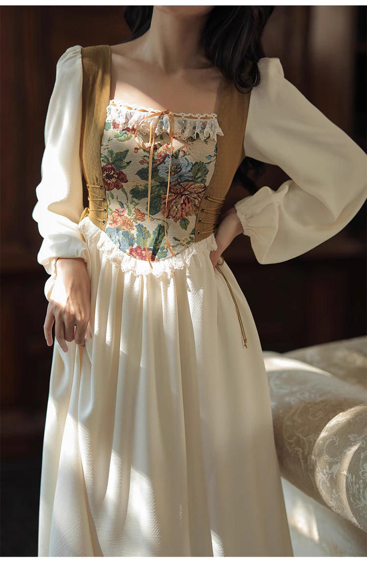 Hobbitcore Contrast Color Corset Dress