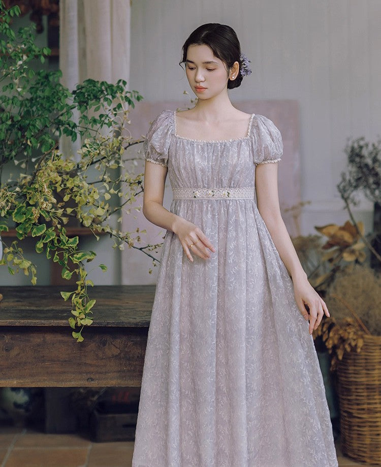 Regency Puff Sleeves Embroidery Dress