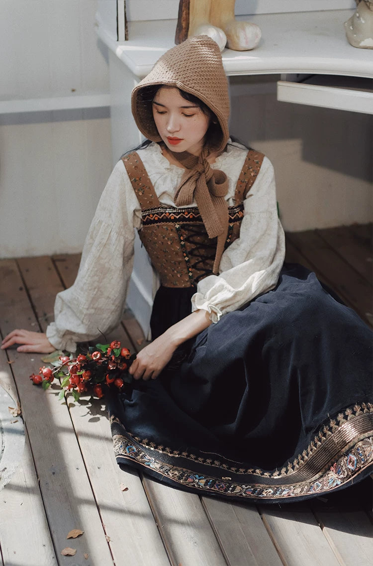 Bavarian Style Cottagecore Pinafore Dress M