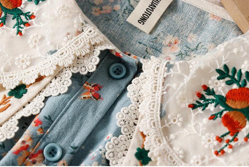 Mori Kei Floral Embroidery Dress