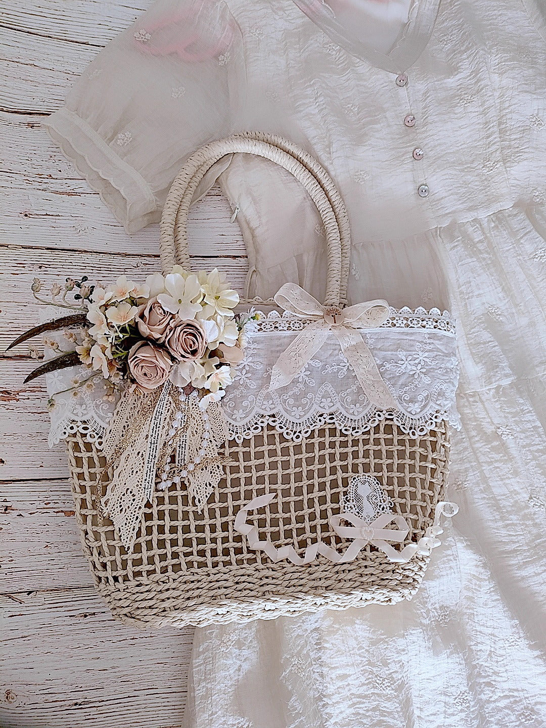 Cottagecore Flower Straw Bag