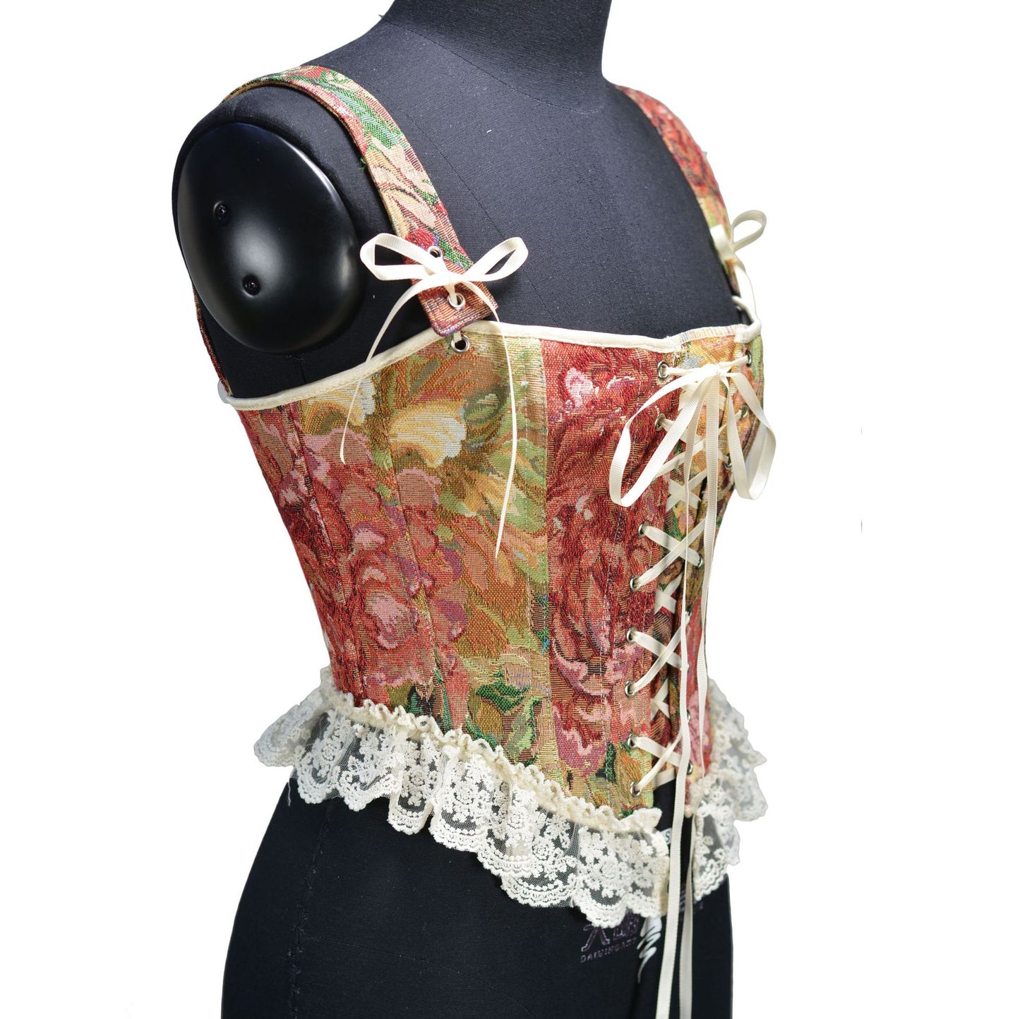 Vintage Jacquad Floral Lace up Corset