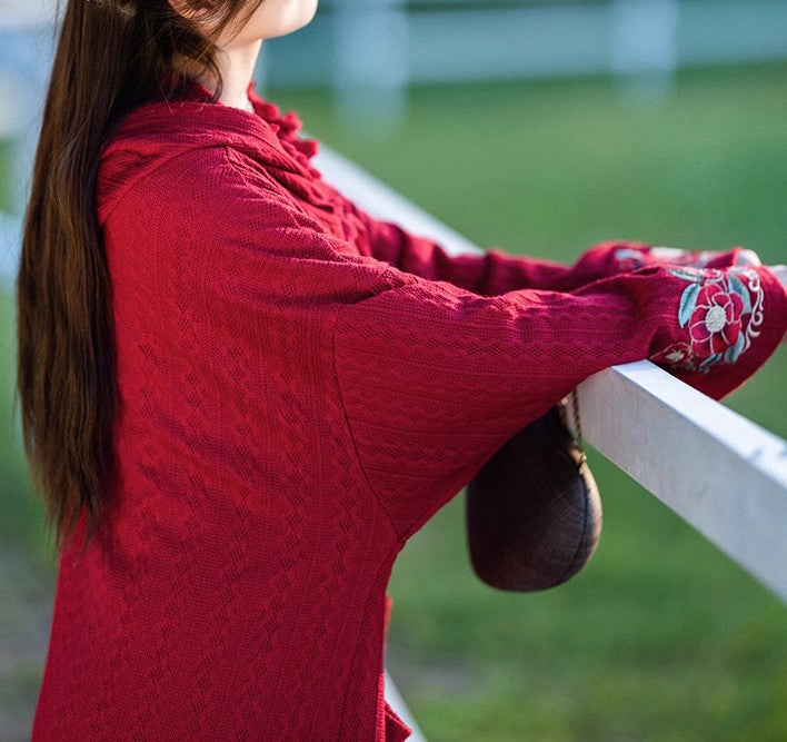 Cottagecore Embroidery Hooded Cardigan