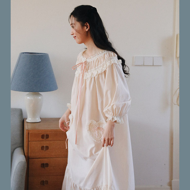 Vintage Lace Panel Cotton Night Gown