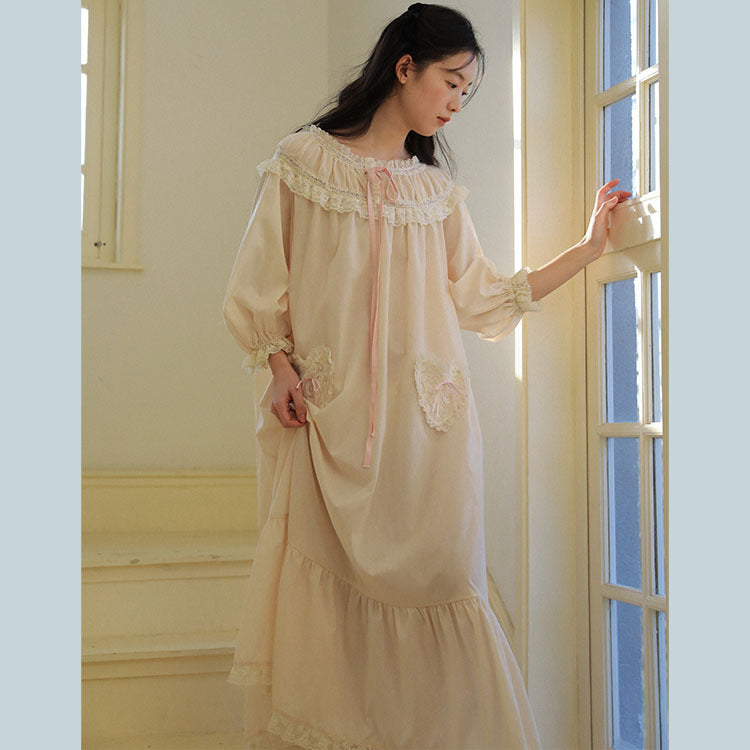Vintage Lace Panel Cotton Night Gown