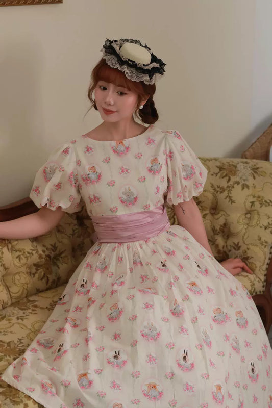 Vintage 1950s Rabbit Print Tea Dress