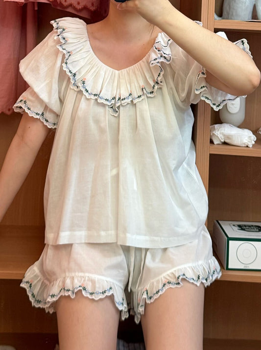 Cottagecore Ruffled Cotton Loungewear set