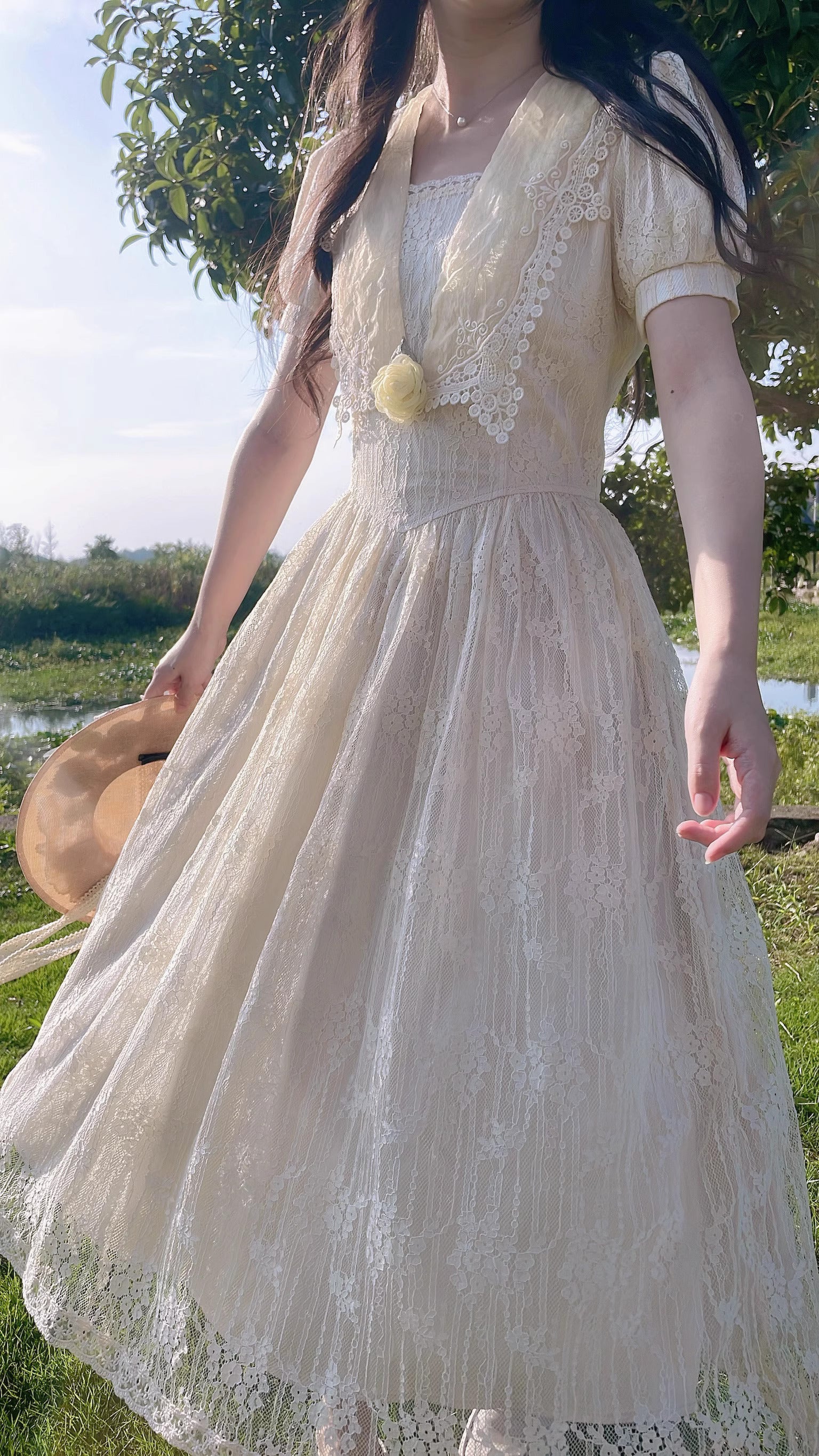 WERTHY FLUFFY DRESS ワンピース Gunne Sax Remake 70S Fairycore Birdal Dress – Retro Fairy