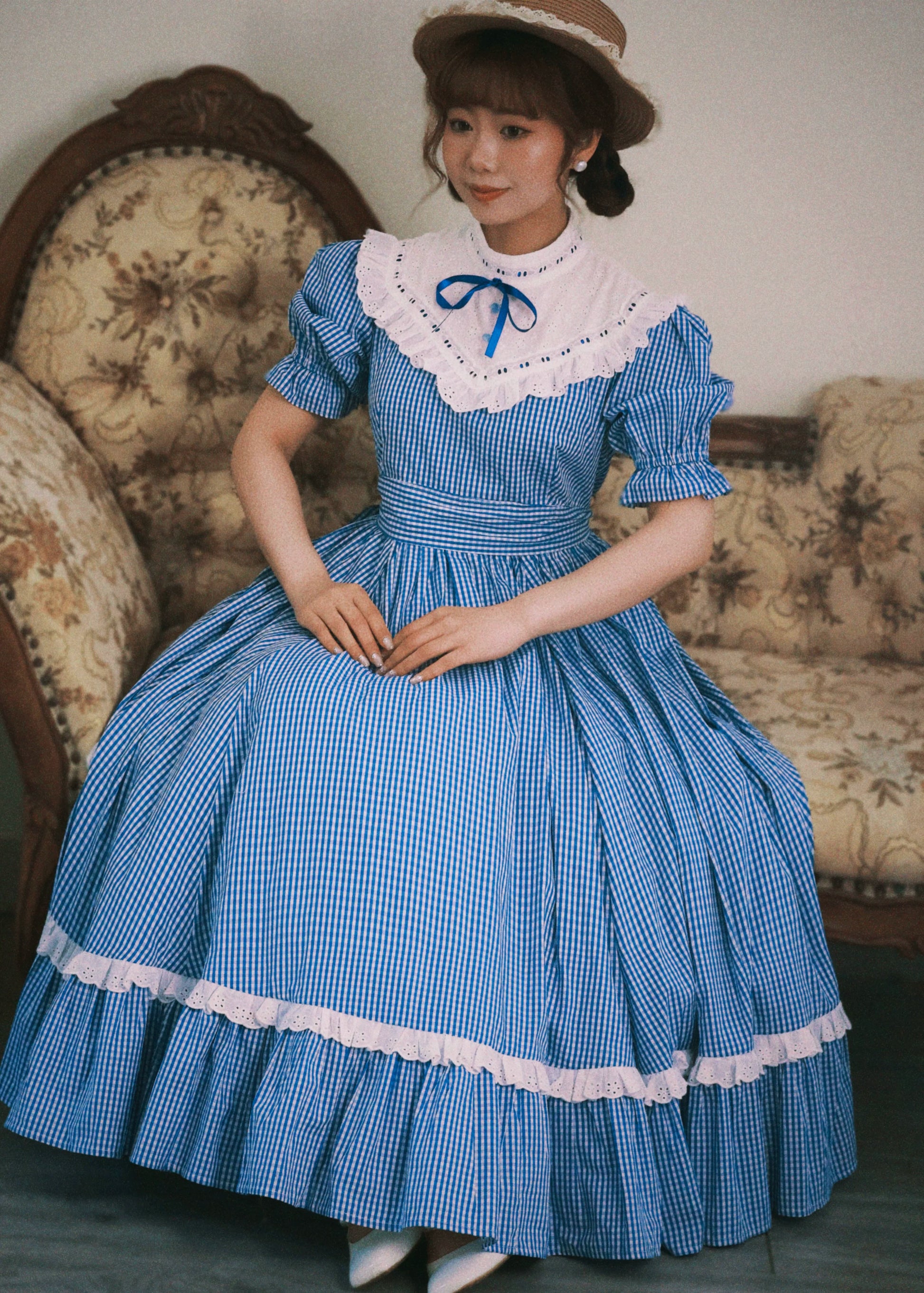 Alice in Wonderland Blue Gingham Tea Dress M I Retro Fairy