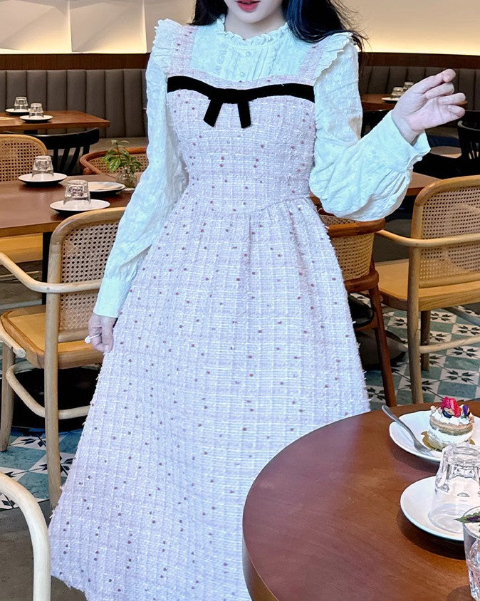 Retro Pink Woven One-Piece Dress