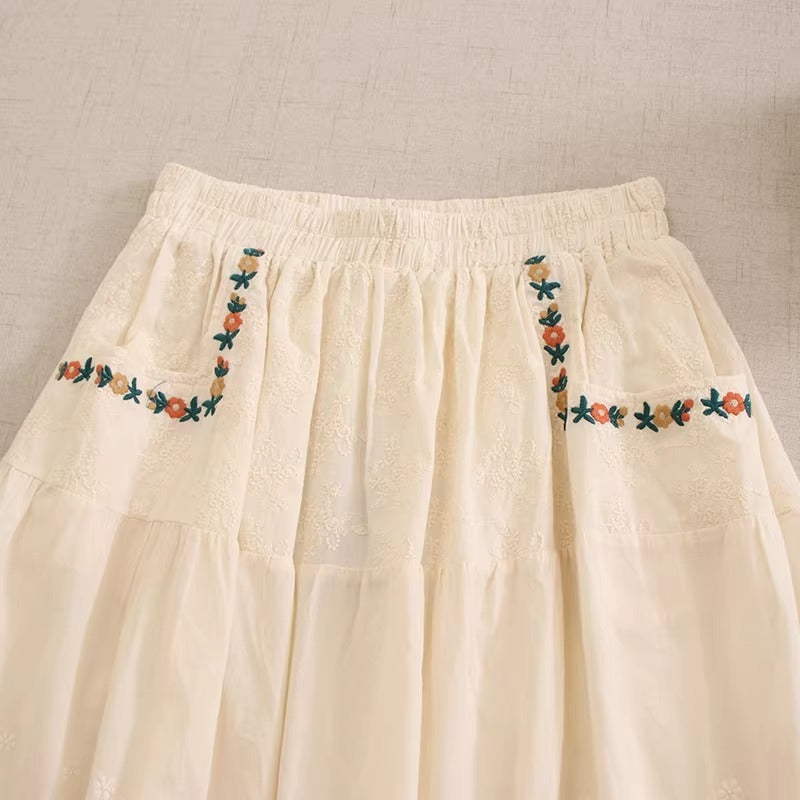Mori Kei Embroidery Cotton Skirt