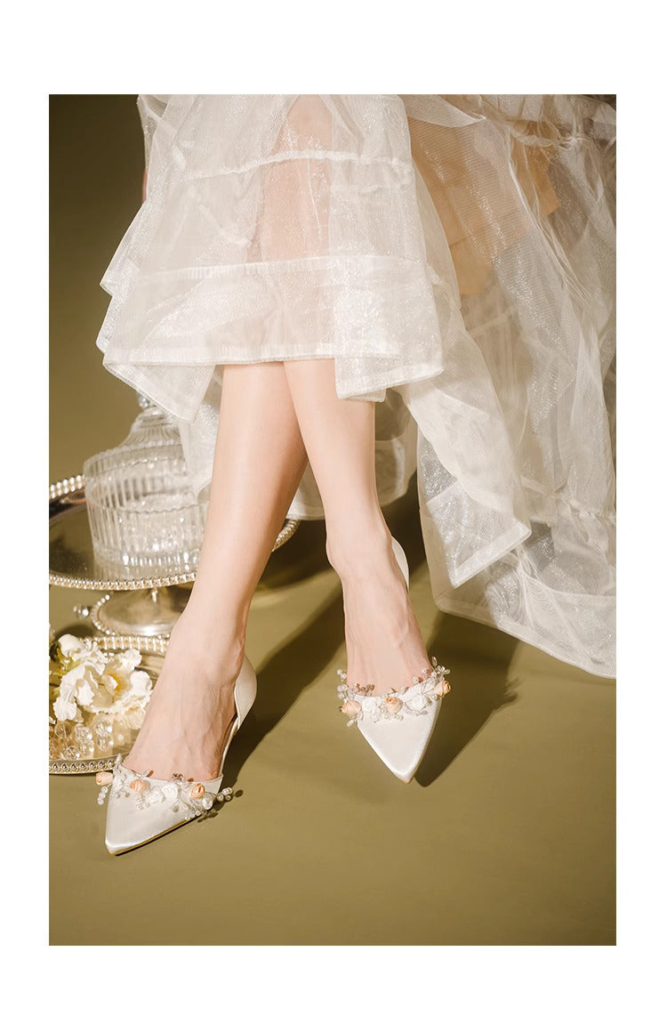 Vintage Flower Beaded Pointed Toe Stiletto Heels
