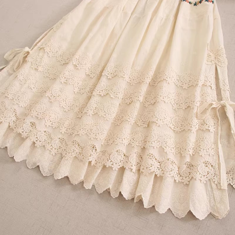 Mori Kei Embroidery Cotton Skirt