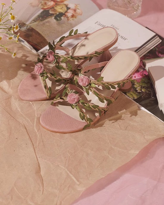 Fairycore Floral Vine Open-Toe Stiletto Heeled Sandals