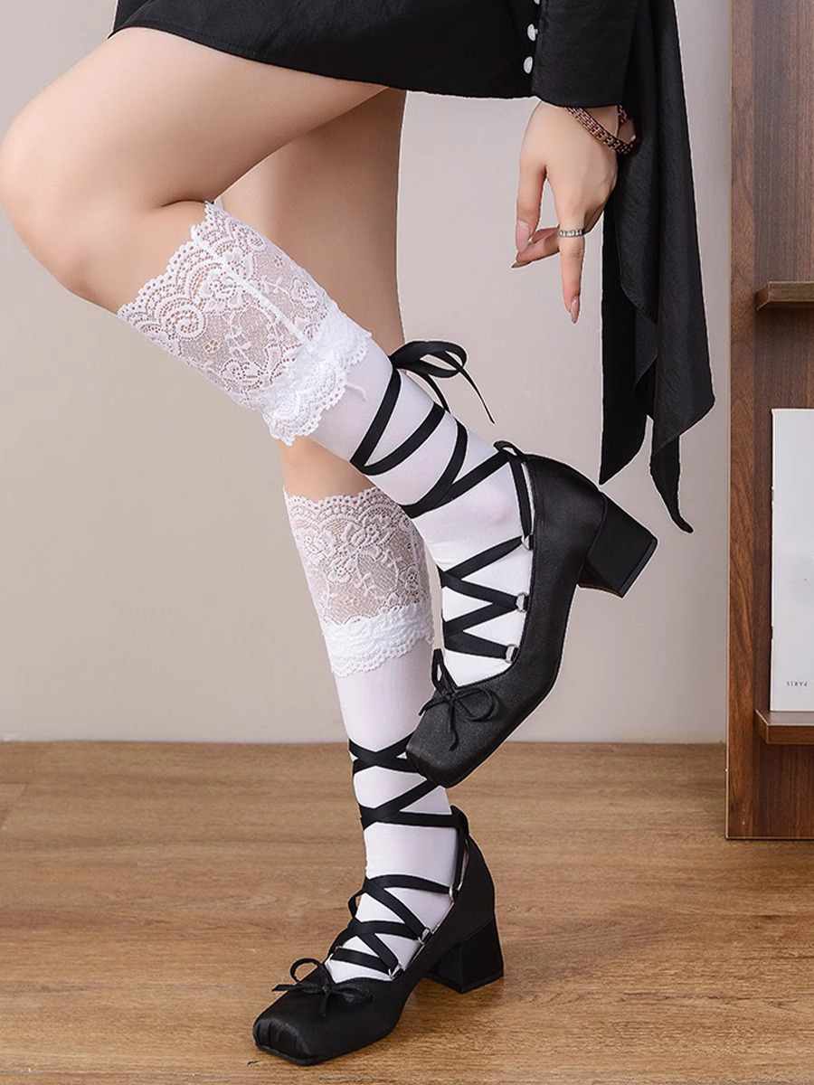 Retro Balletcore Lace up Chunky Heels