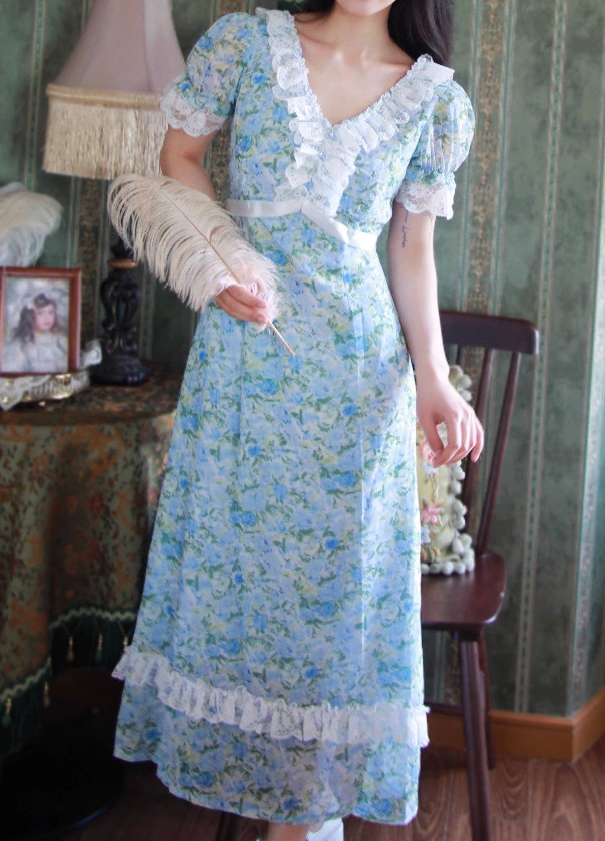 Vintage Remake Floral Regency Dress Customize size I Retro Fairy Vintage Remake Floral Regency Dress Customize size I Retro Fairy