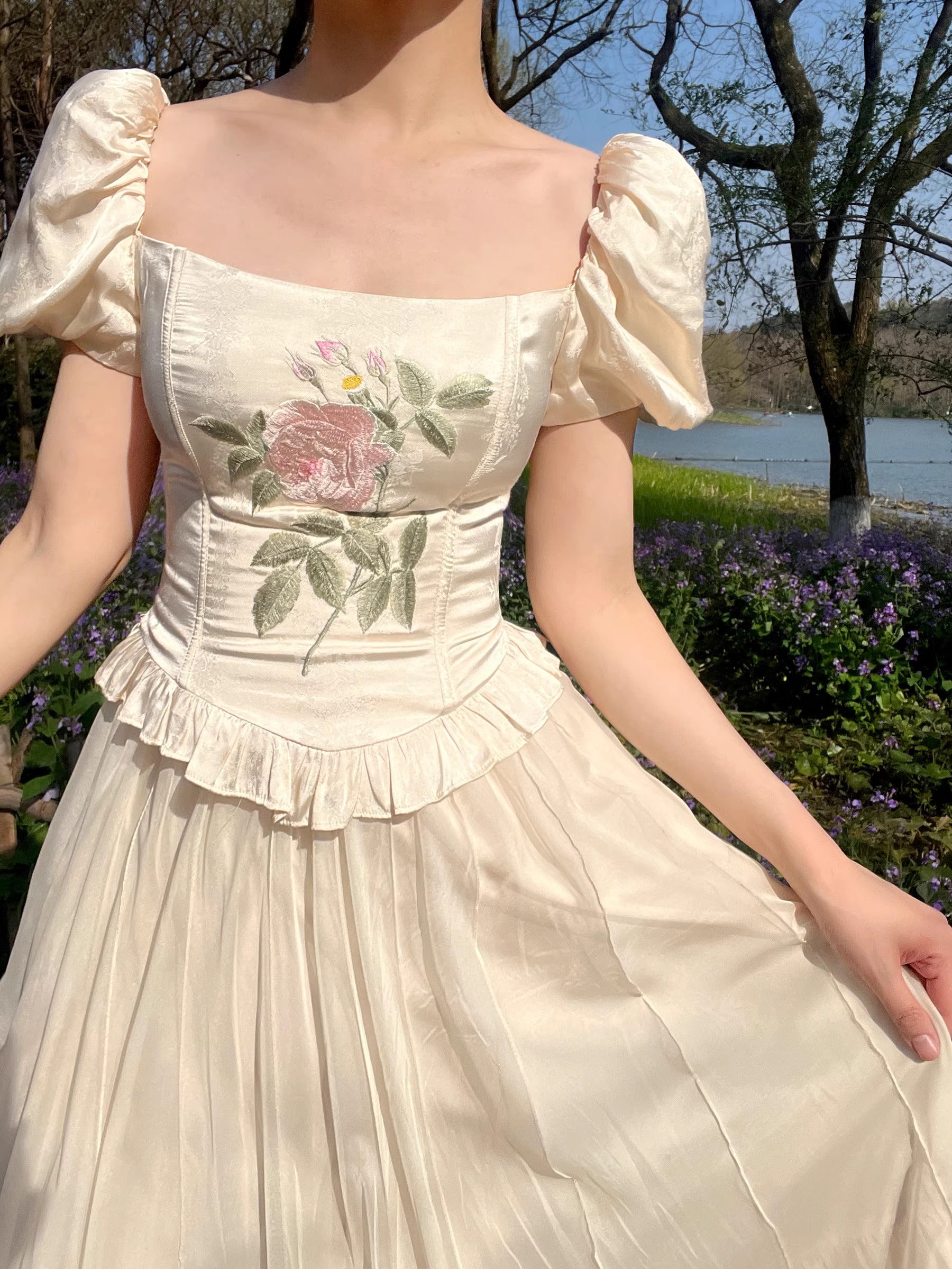 Retro Coquette Embroidery Corset Skirt S Top only