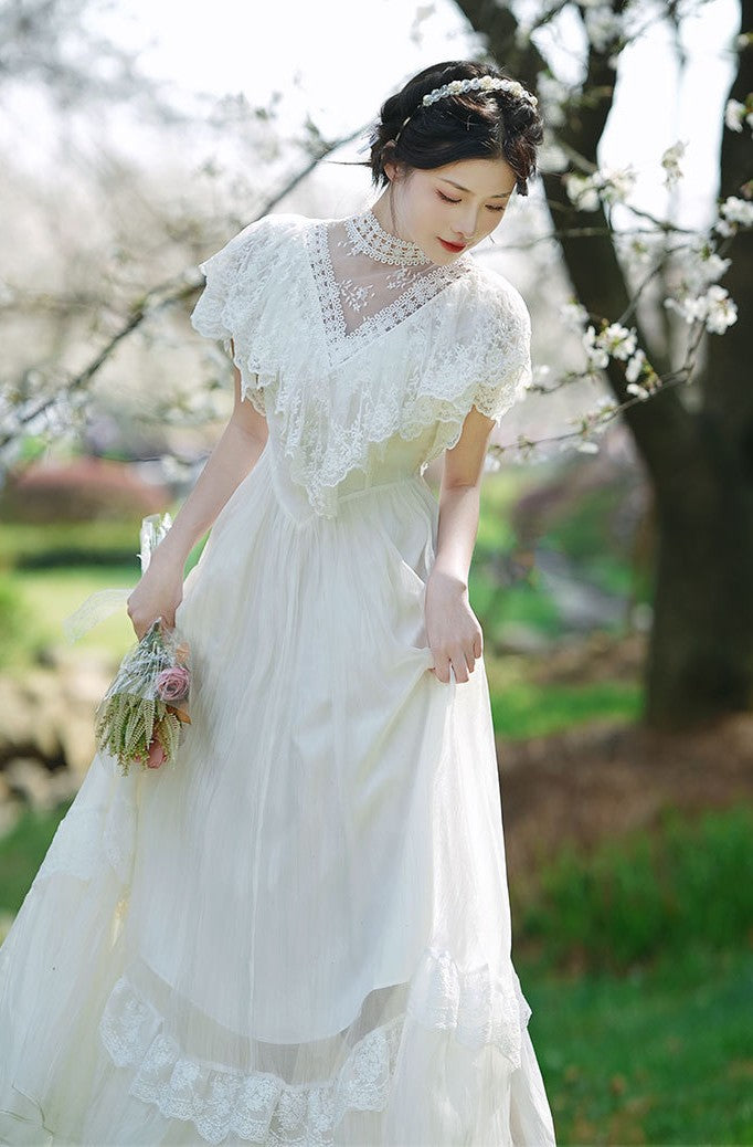fairy lace wedding dress Fairy A Line Scoop Neck Tulle Long Wedding Dresses with Lace Custom Color