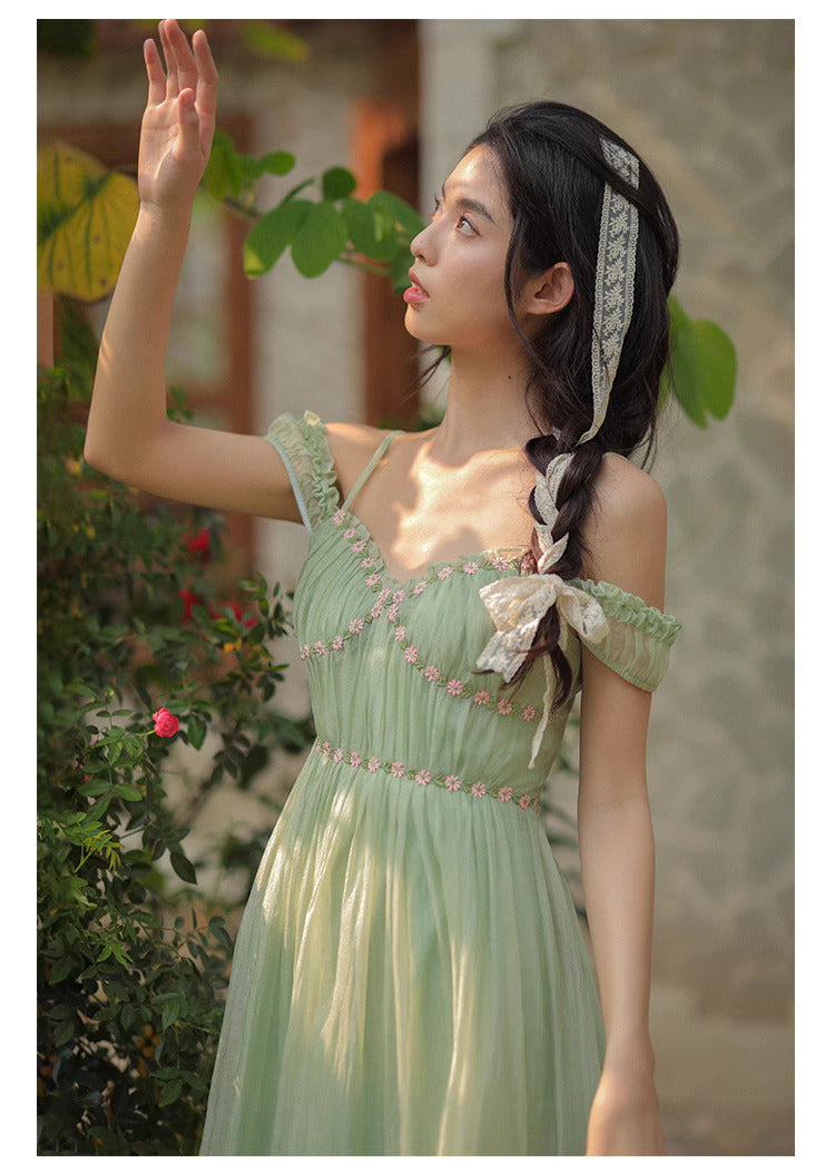 Dreamy Coquette Flower Embroidery Dress M I Retro Fairy Dreamy Coquette Flower Embroidery Dress M I Retro Fairy
