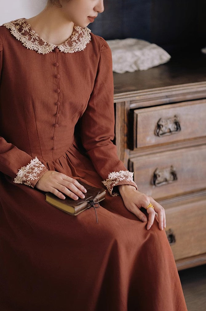 Period Drama Inspired Lace Collar Vintage Dress