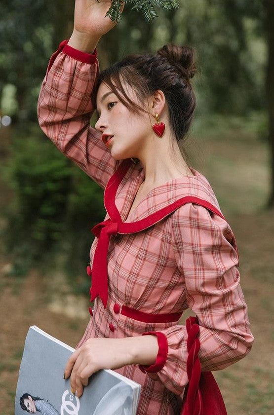 Retro 40S Academia Plaid Dress