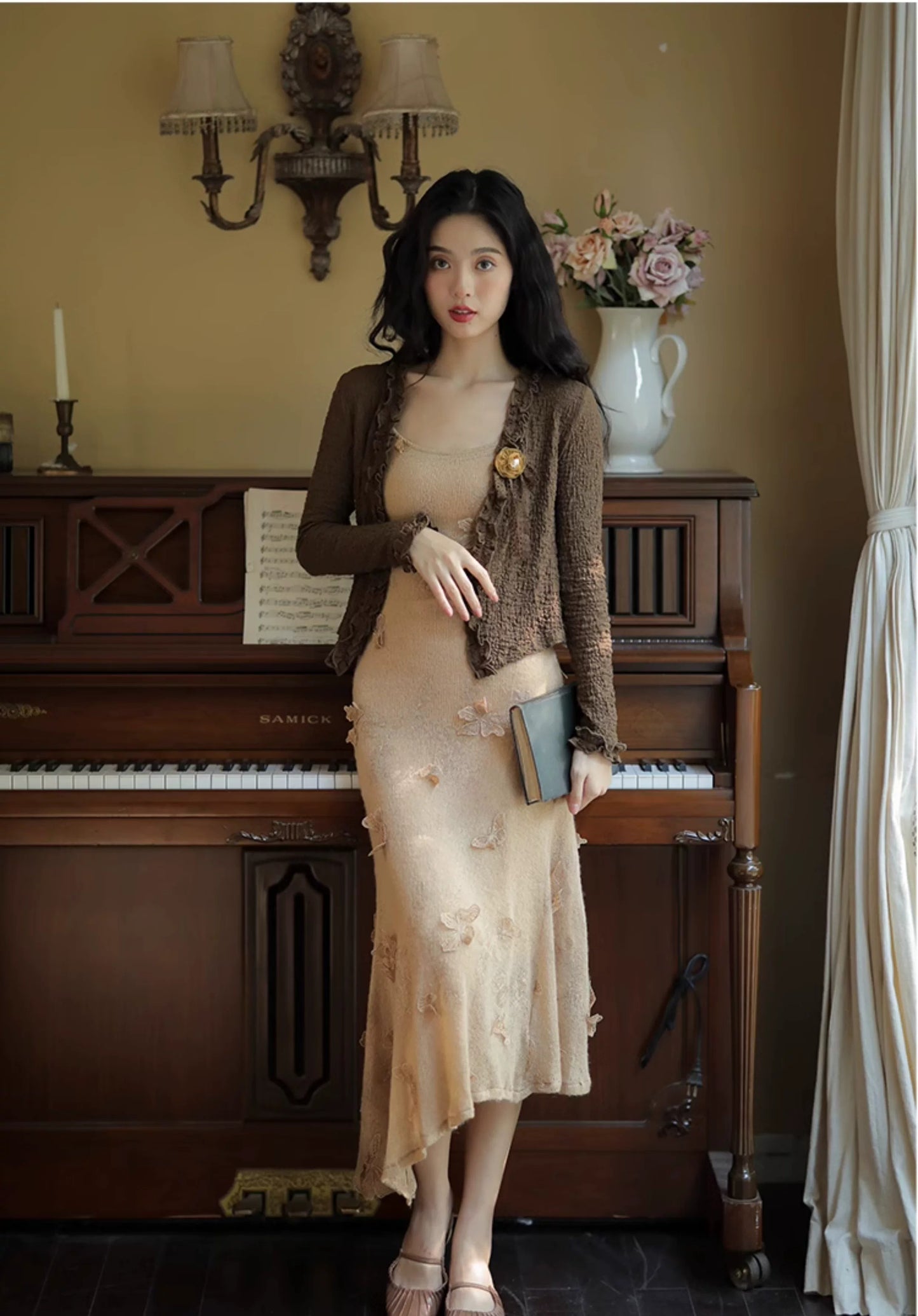 Retro Parisian Cardigan & Slip Dress
