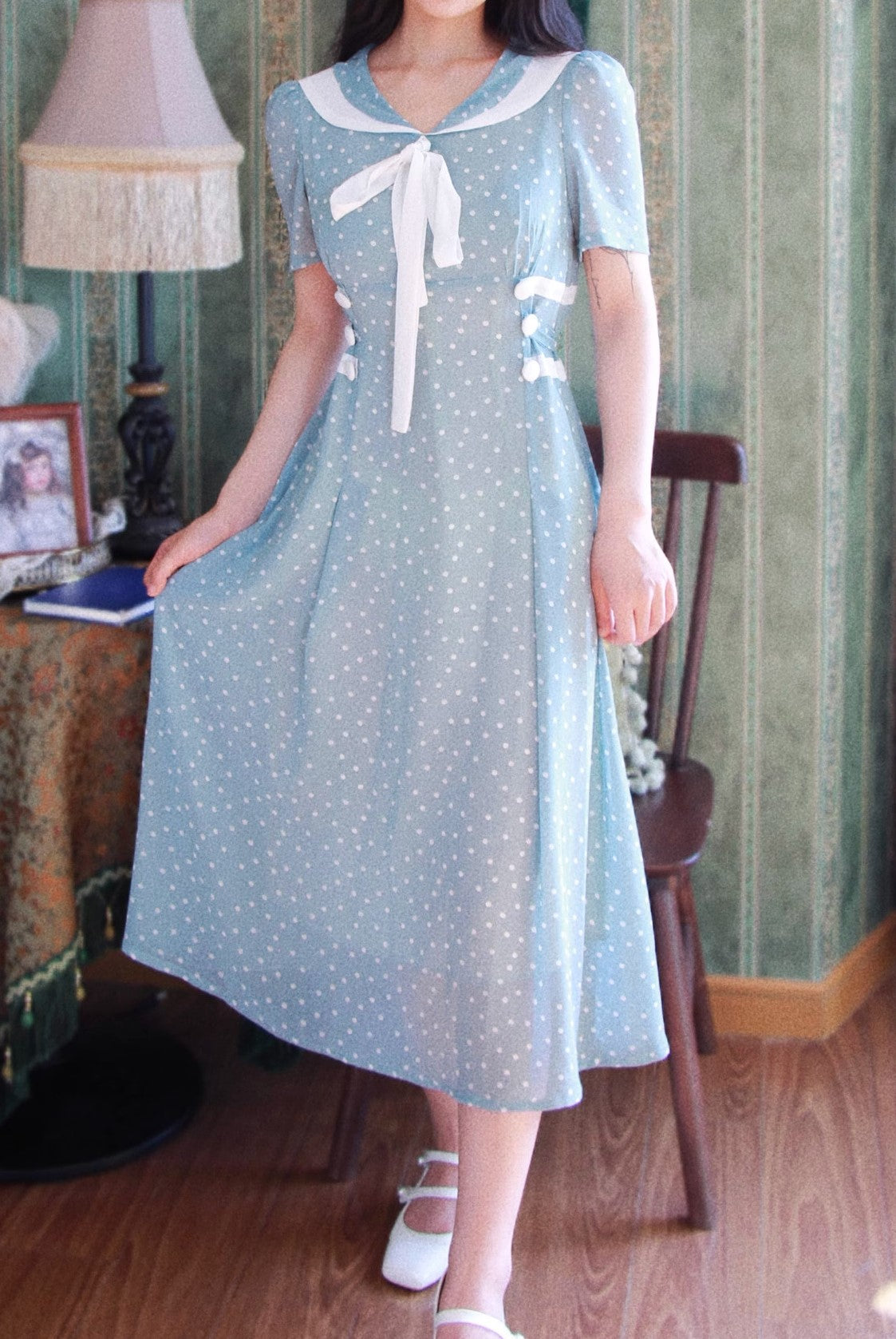 1940S Salor Style Dot Dress M I Retro Fairy 1940S Salor Style Dot Dress M I Retro Fairy