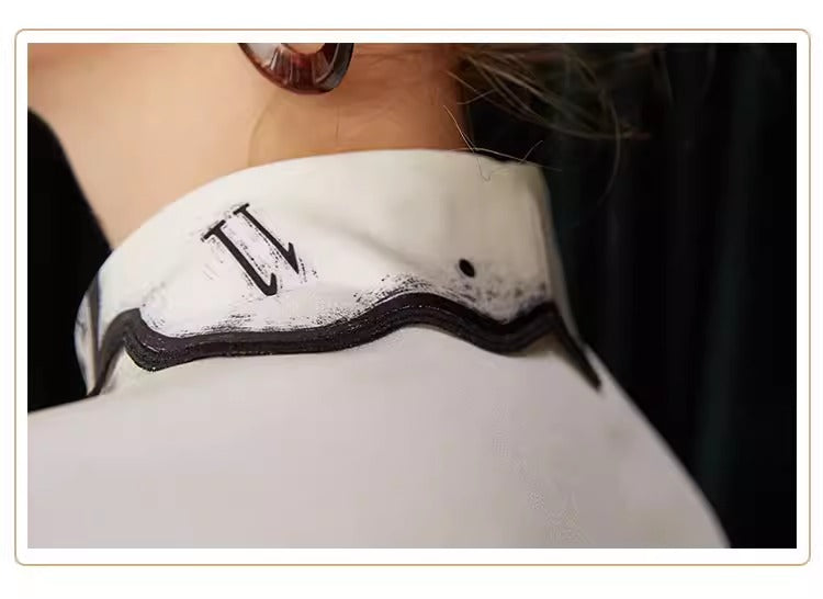 Retro Clock Print Collar Shirt