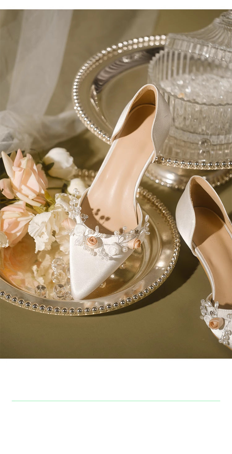 Vintage Flower Beaded Pointed Toe Stiletto Heels