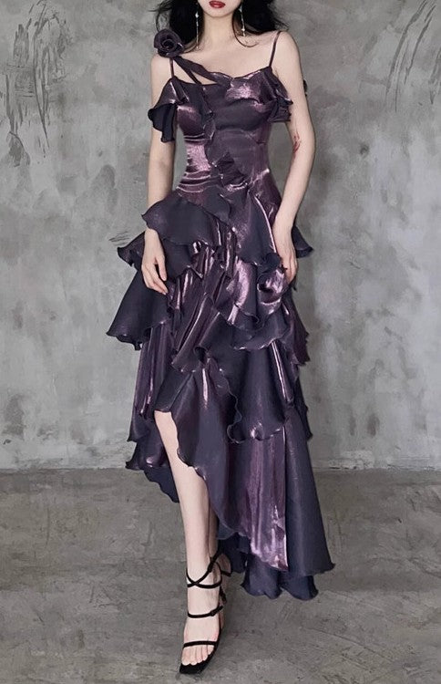 Dreamy Ruffled Irregular Slip Dress Light purple / Customize Size I Retro Fairy Dreamy Ruffled Irregular Slip Dress Light purple / Customize Size I Retro Fairy