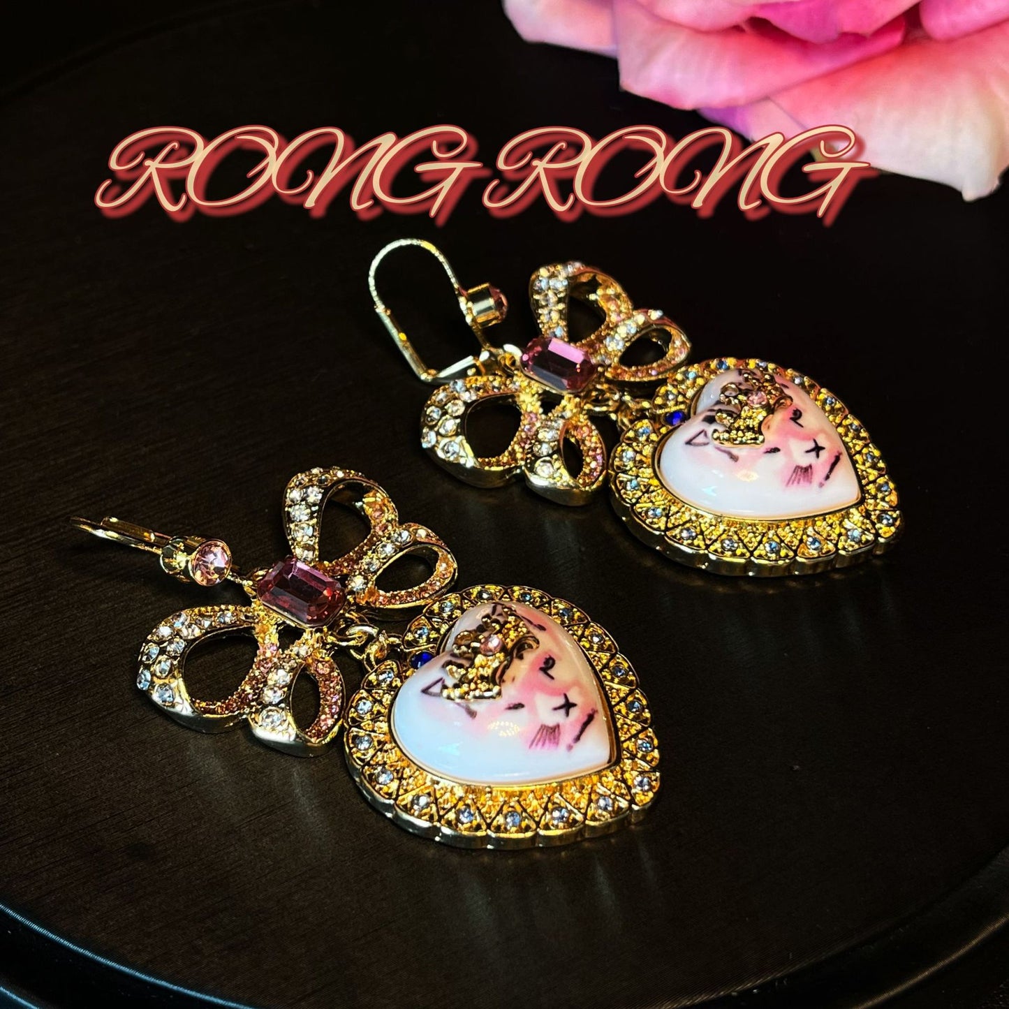 Vintage Remake Heart Shape Embellished Earrings