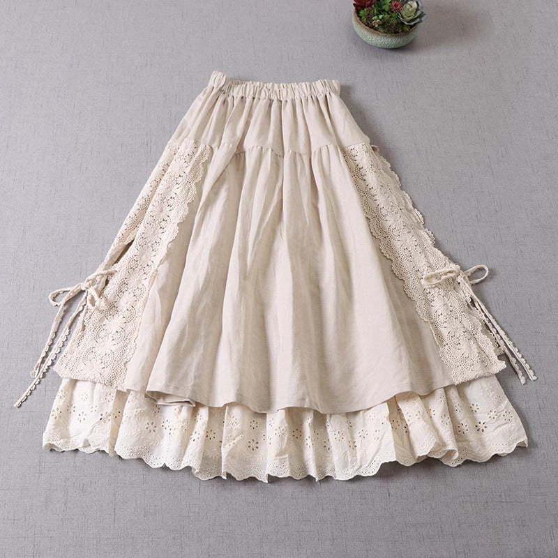 Mori kei Lace  Stitched Cotton Skirt