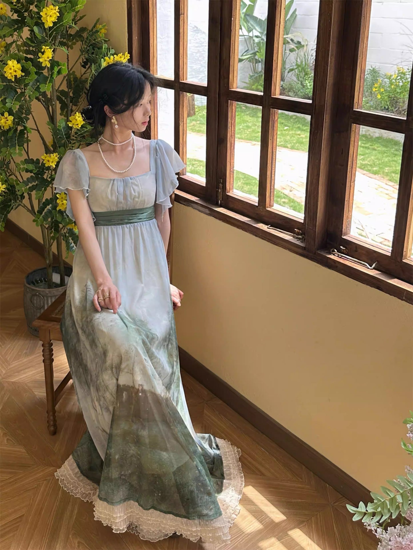 Regency Style Oil Painting Print Dress