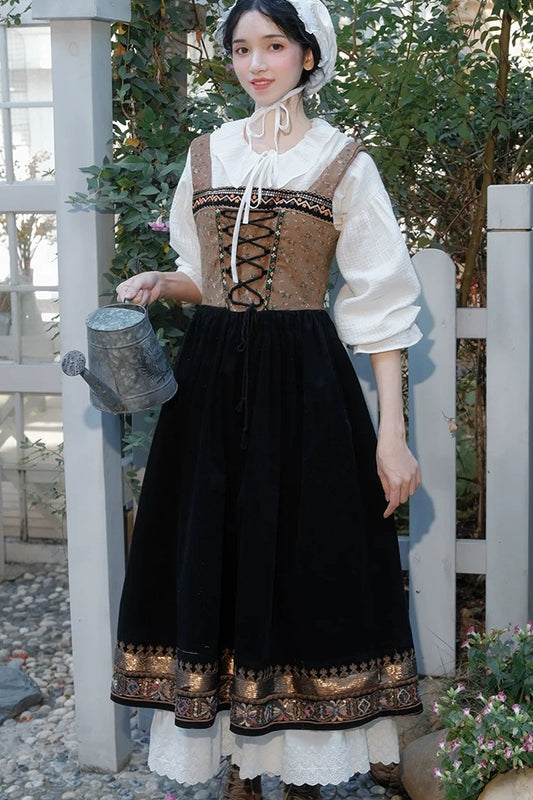 Bavarian Style Cottagecore Pinafore Dress